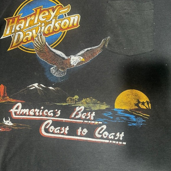 Vintage 80s Harley Davidson T Shirt Mens XL Black Coast to Coast Eagle Biker - Picture 11 of 16
